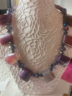 2 PC GENUINE Stones, Crystals & .925 SS Chunky Necklace DONNA DRESSLER